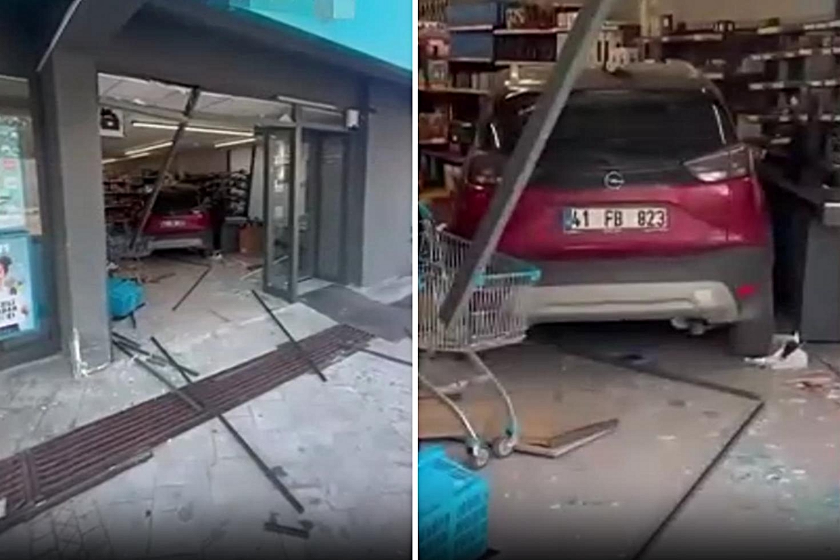 İzmit'te kontrolden çıkan otomobil markete daldı! Çalışanlar ile müşteriler dehşeti yaşadı